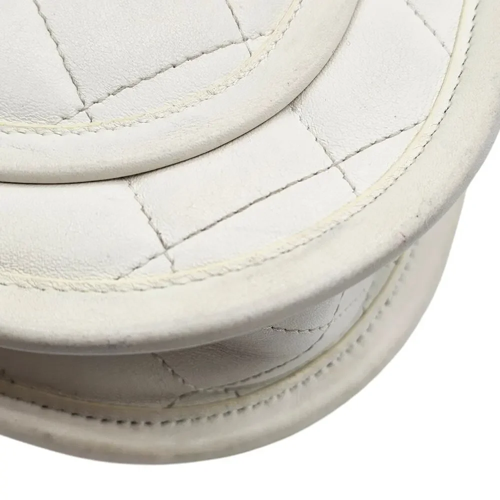 Chanel Quilted Messenger Crossbody Flap Bag White Lambskin Gold Hardware